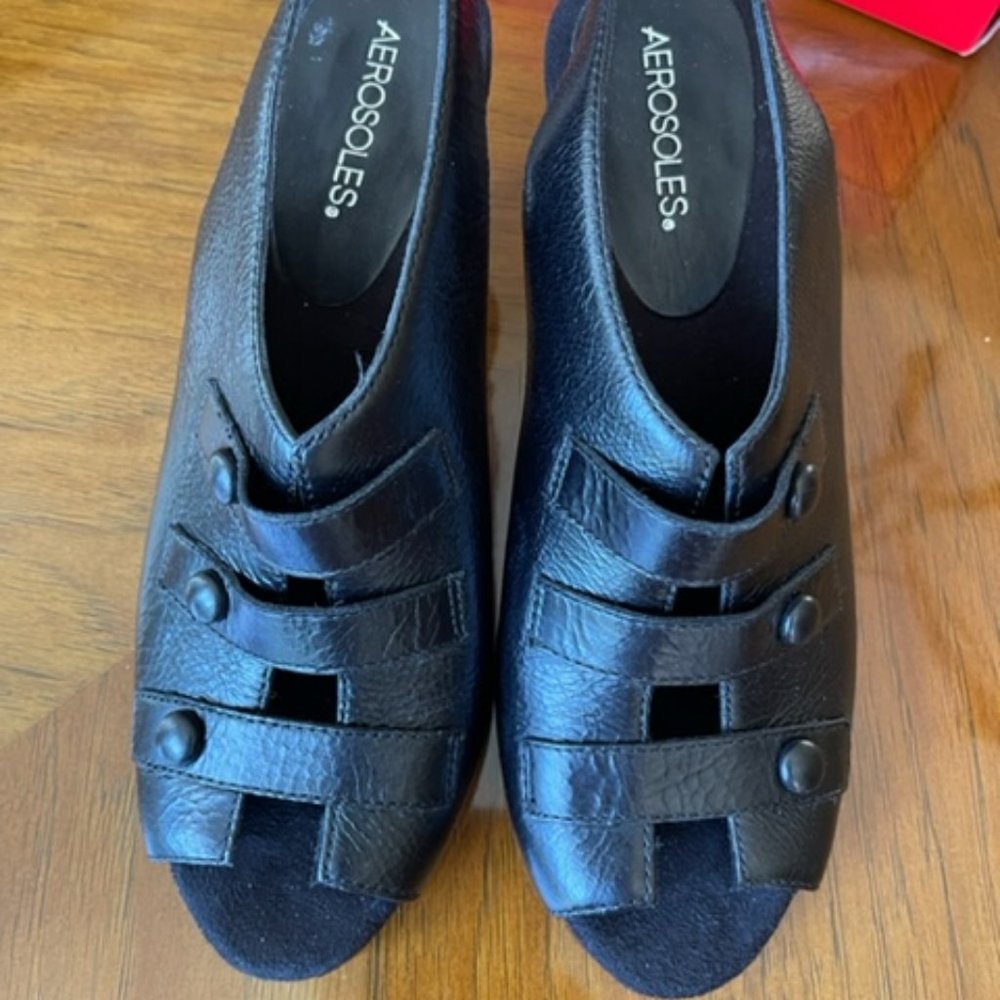 Aerosole Satisfaxtion - Black Leather Slingback - Size 9.5/10M Runs Small